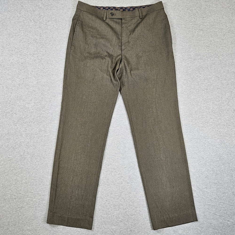 Lauren Ralph Lauren Mens Dress Pants Olive Brown Twill Flat Front 32x30